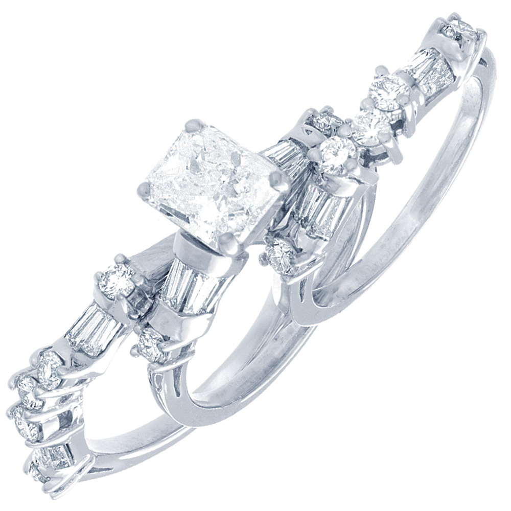 Radiant Bridal Set with Round & Baguette Shape Side Stones